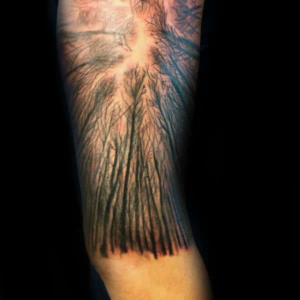 Trees Growing Up Towards Sky Male Forest Arm Tattoo