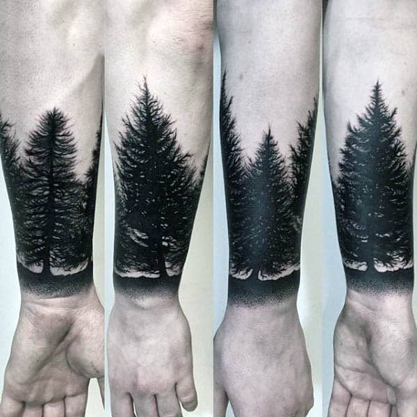 Trees Silhouette Mens Wrist Tattoos