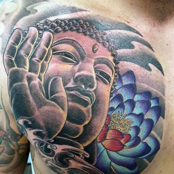 Tremendous Buddha Tattoo On Chest For Men
