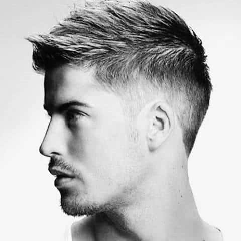 Trendy Mens Faux Hawk Haircut With Fade On Sides