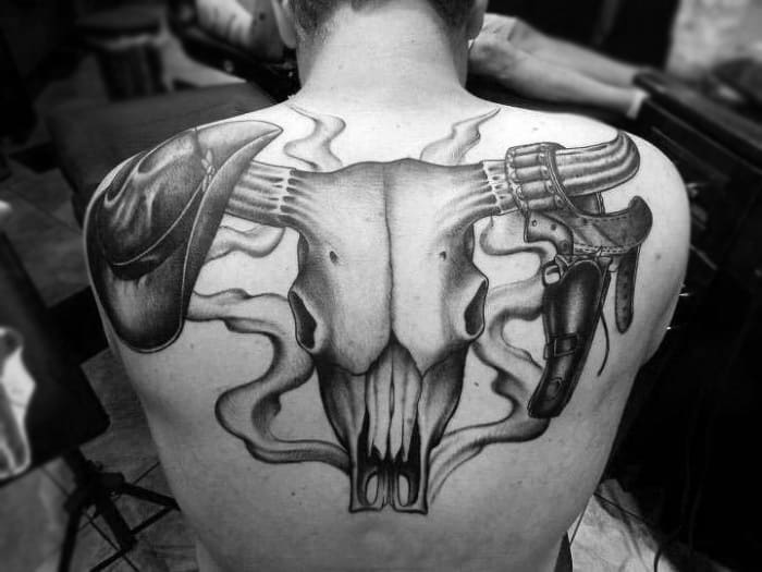 Trendy Skull Intricate Design Backpiece Tattoo On Male