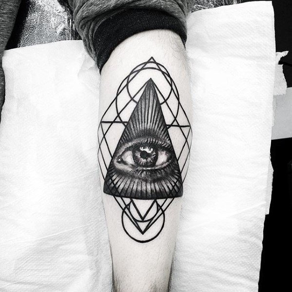 Triangle 3d Eye Geometric Leg Tattoo Design Ideas For Males