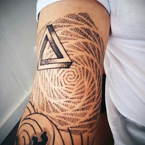 Triangle And Dotted Pattern Tattoo Male Forearms