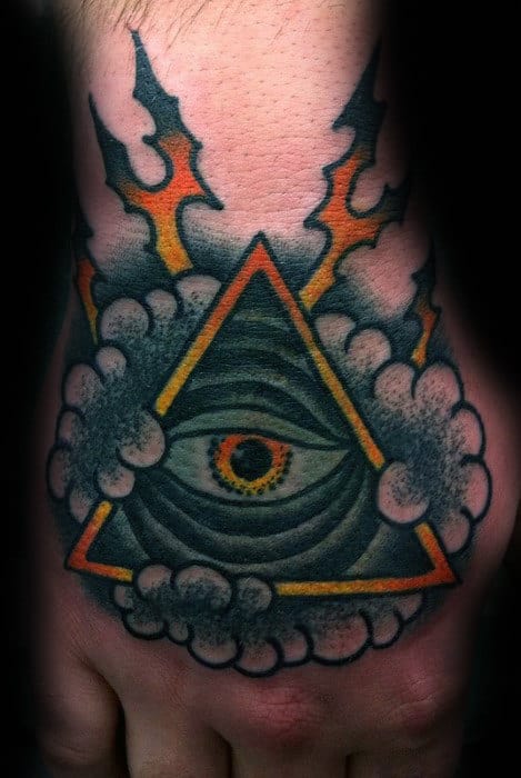 Triangle Eye Mens Traditional Hand Tattoo Design Ideas