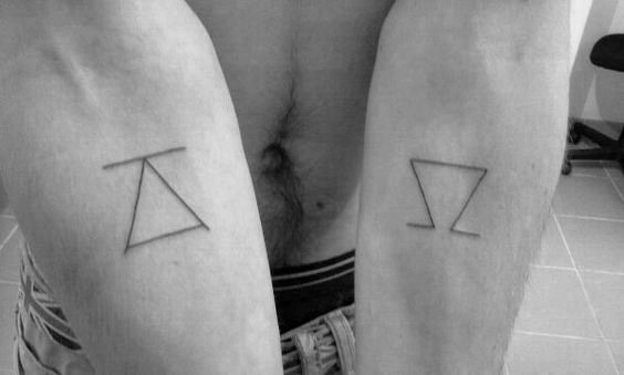 Triangle Geometric Alpha Omega Mens Inner Forearm Tattoos