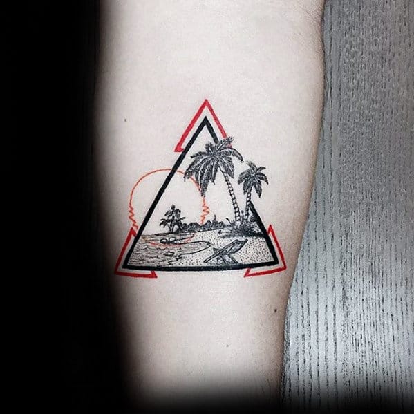 Triangle Geometric Beach Landscape Badass Guys Small Forearm Tattoos