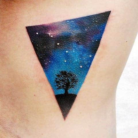Triangle Small Simple Stars In Sky Mens Ribs Tattoo