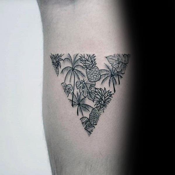 Triangle Tropical Palm Tree With Pinapples Small Detailed Guys Tattoos