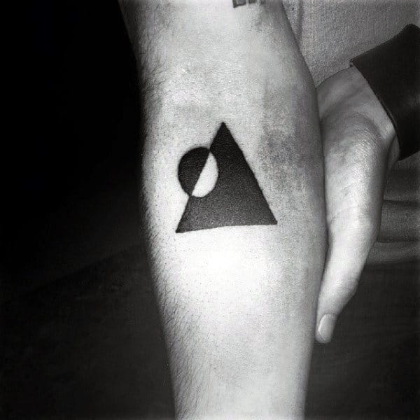 Triangle With Circle Negative Space Inner Forearm Small Tattoos For Men