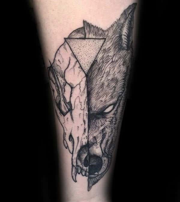 Triangle Wolf Skull Male Forearm Tattoos