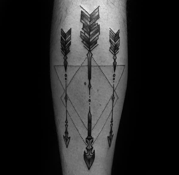 Triangles With Arrows Guys Simple Leg Tattoo