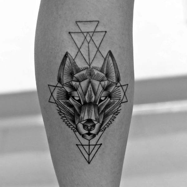 Triangular Male Geometric Wolf Leg Calf Tattoos
