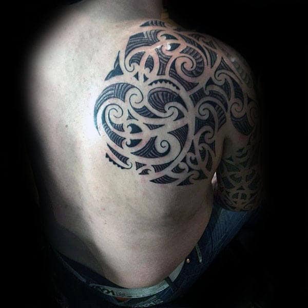 Tribal Arm And Back Mens Tattoo Design
