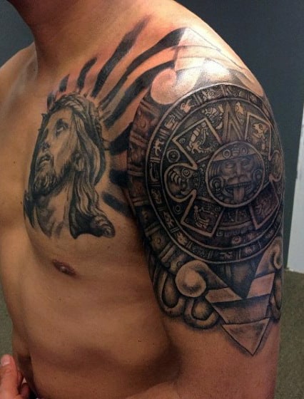 Tribal Aztec Tattoo For Men On Upper Arm