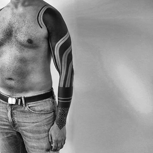 Tribal Black Work Line Tattoos For Guys Full Sleeve