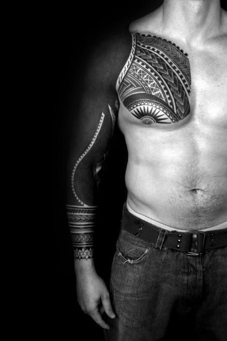 Tribal Blackout Sleeve Tattoo On Men