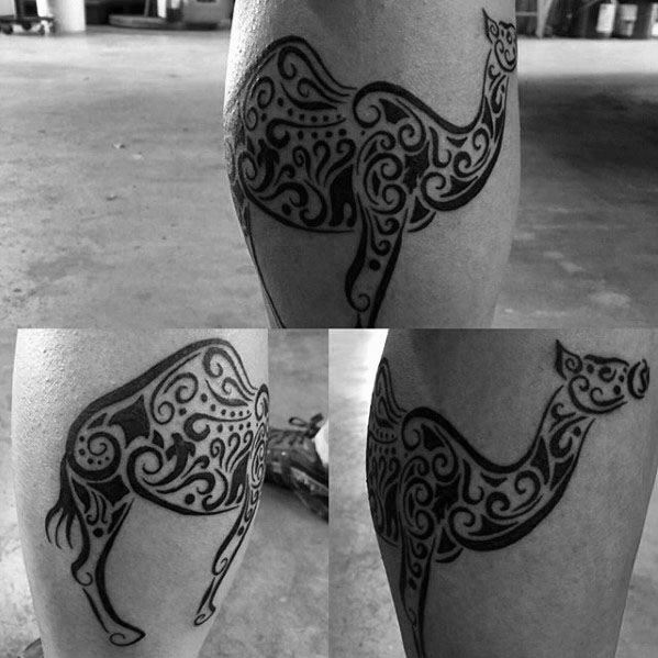 Tribal Detailed Mens Camel Leg Calf Tattoo Design Ideas
