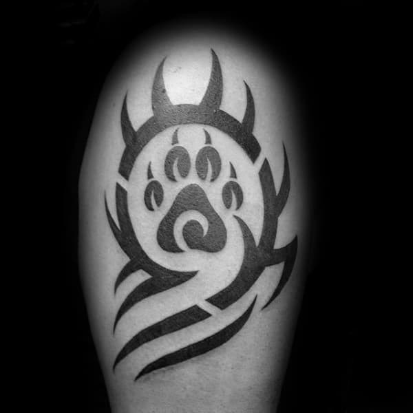 Tribal Dog Paw Tattoos For Men On Upper Arm