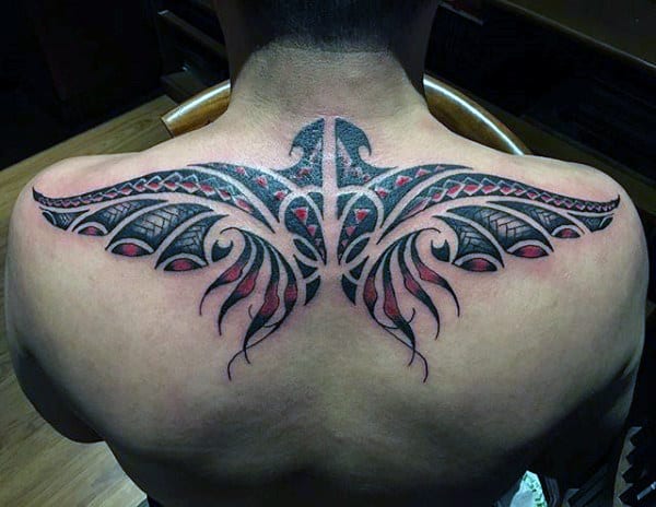 Tribal Eagle Guys Upper Back Tattoos