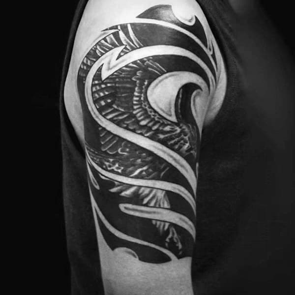 Tribal Falcon Mens Upper Arm Tattoos