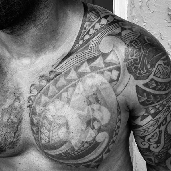 Tribal Fleur De Lis Mens Chest Tattoo