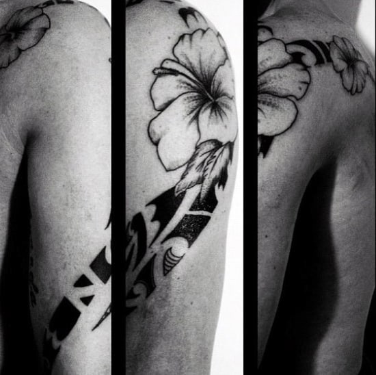 Tribal Guys Hibiscus Full Arm Tattoo Ideas