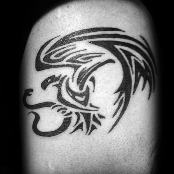 Tribal Guys Mexican Eagle Black Ink Tattoo On Arm
