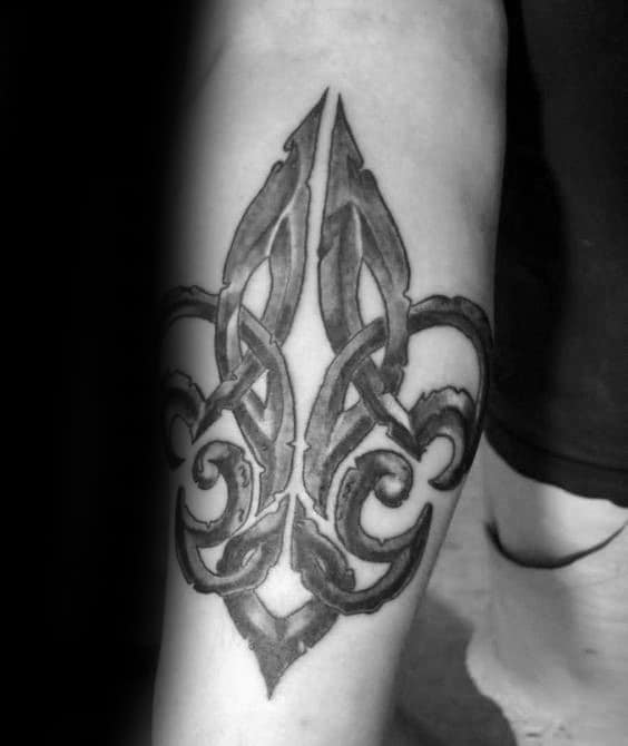 Tribal Guys Stone Fleur De Lis Tattoo On Inner Forearm