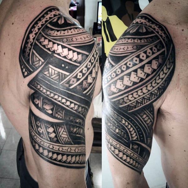 Tribal Half Sleeve Polynesian Male Tattoo Ideas
