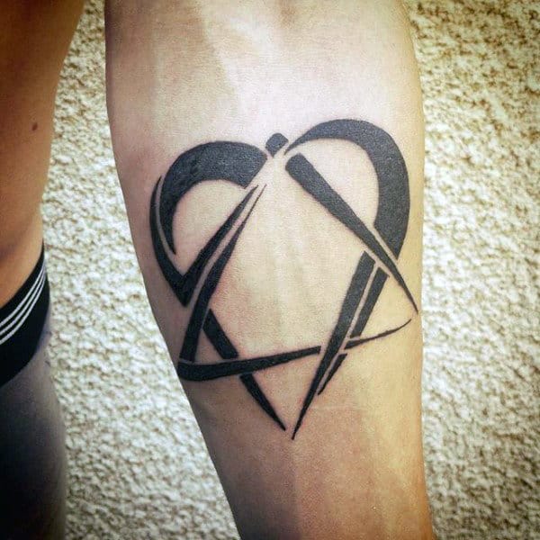 Tribal Heartagram Mens Inner Forearm Tattoos