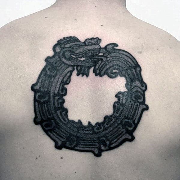 Tribal Male Ouroboros Upper Back Tattoo Designs