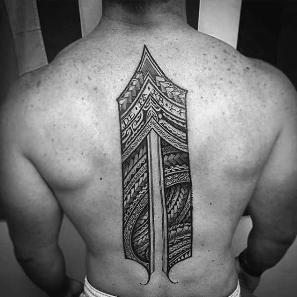 Tribal Male Spine Tattoo With Black Ink