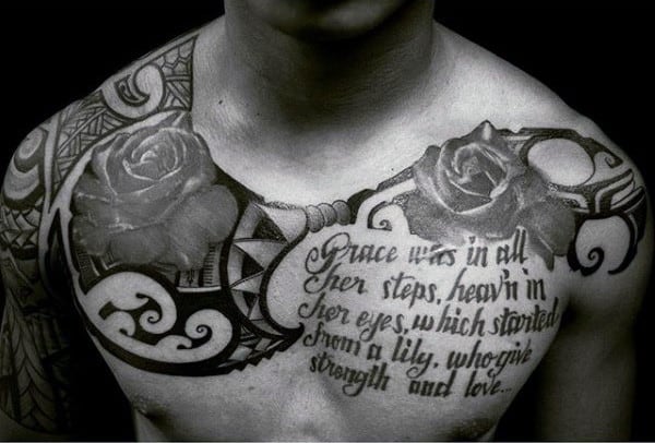 Tribal Male Tattoo Arm And Chest