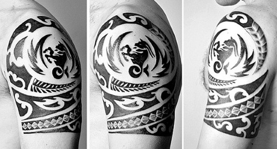 Tribal Mens Capricorn Goat Half Sleeve Tattoos
