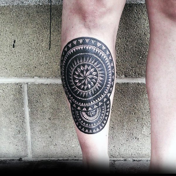 Tribal Mens Shin Tattoos With Black Ink