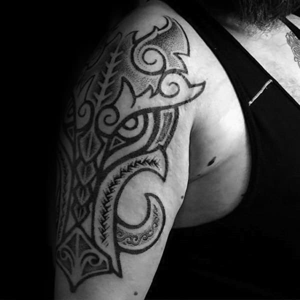 Tribal Mens Unique Boar Arm Tattoos With Dotwork Design