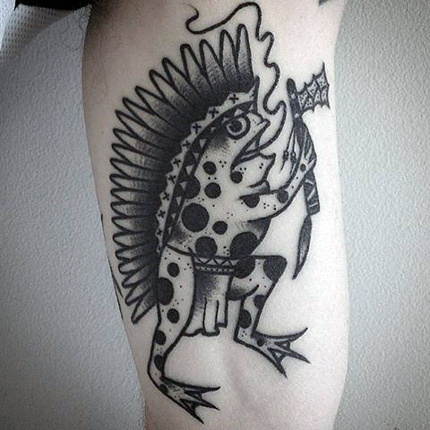 Tribal Native American Mens Frog Old School Arm Tattoos