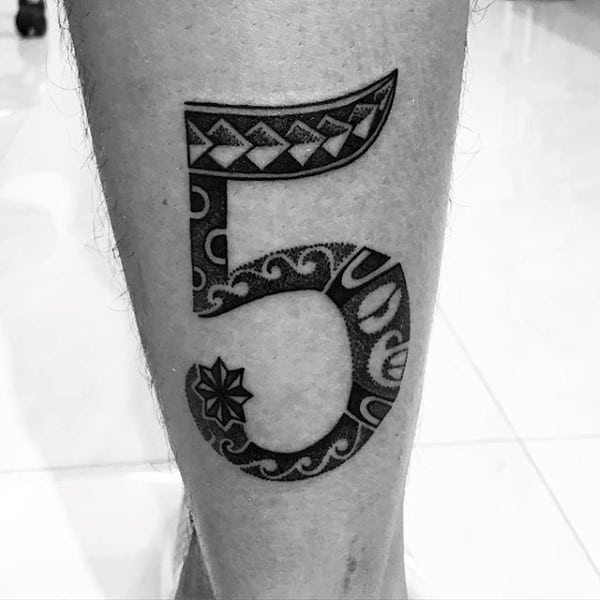 Tribal Number 5 Mens Leg Tattoo Ideas