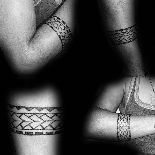 Tribal Polynesian Forearm Band Tattoos For Males