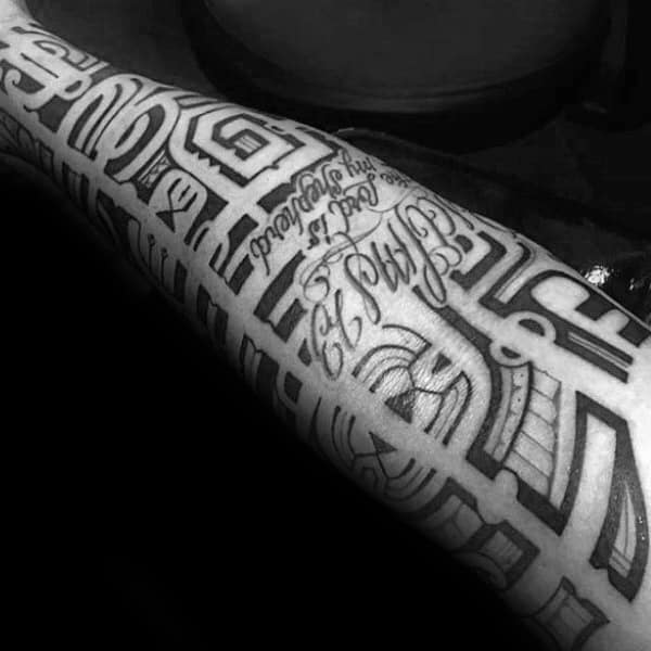 Tribal Psalm 23 Mens Forearm Sleeve Tattoos