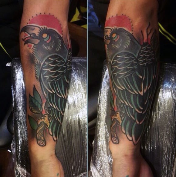 Tribal Raven Tattoos On Forearms For Males