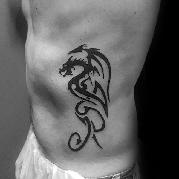 Tribal Rib Cage Side Simple Dragon Male Tattoo Designs
