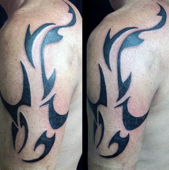 Tribal Shark Tattoos For Men Traditional Black Ink Design On Upper Arm