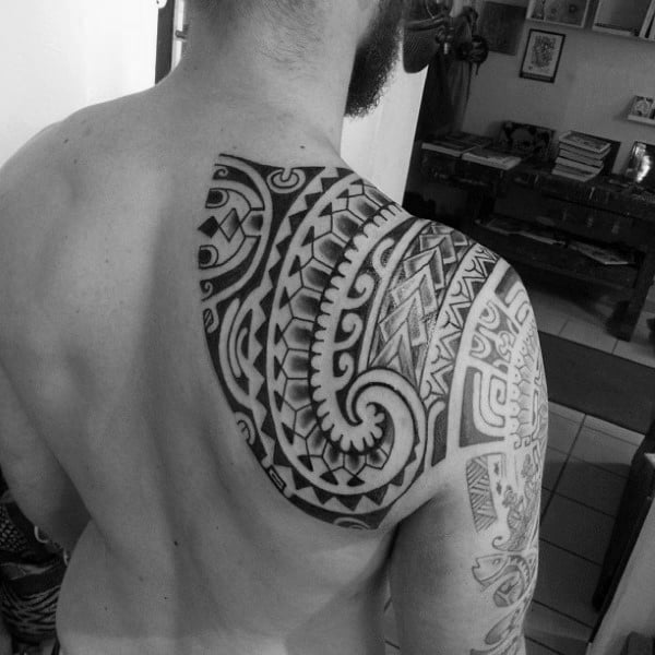 Tribal Shoulder Male Hawaiian Tattoo Design Art