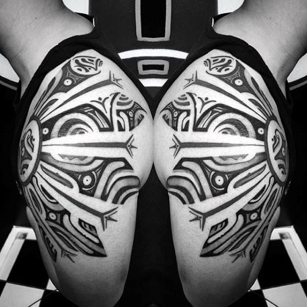 Tribal Shoulder Sun Design Mens Tattoos