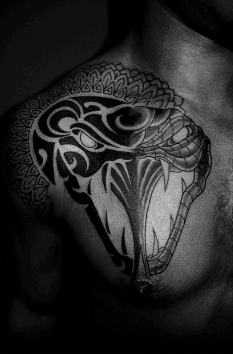 Tribal Snake Mens Upper Chest And Shoulder Tattoos