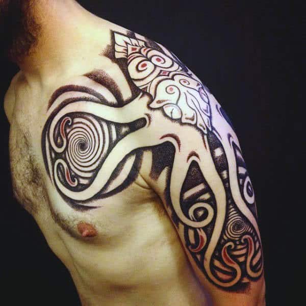 Tribal Squid Tattoo For Men On Shoulder