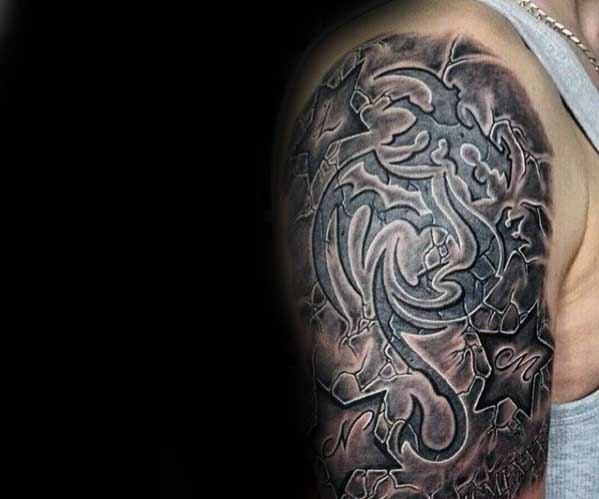 Tribal Stone Manly 3d Guys Tribal Dragon Tattoo Half Sleeve