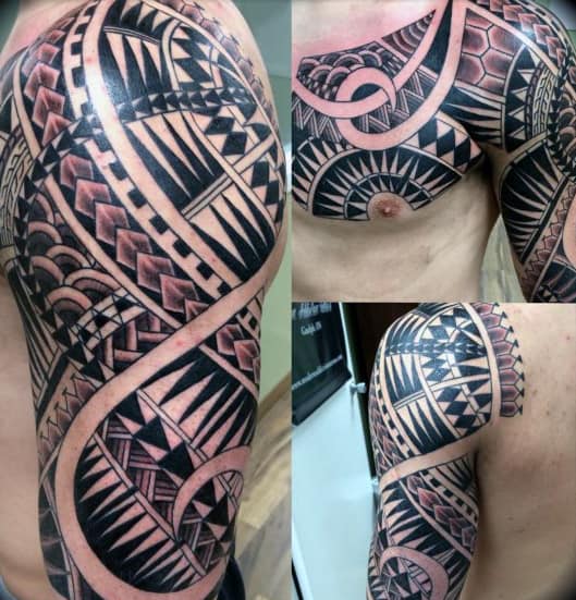 Intricate black and white Polynesian tattoos