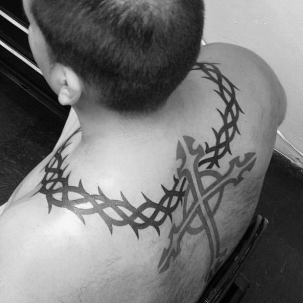 Tribal Thorns Mens Around The Neck Tattoo With Tribal Design